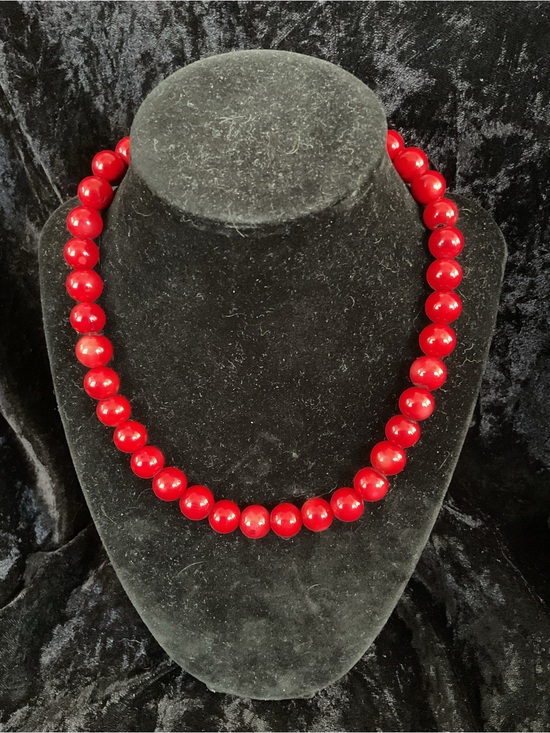 Jewelry - Red Coral Beaded Necklace with silver clasp